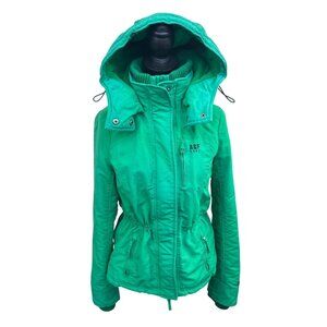Abercrombie Women’s M Bright Green Hooded Jacket Cinched Waist Y2K Fleece Lined